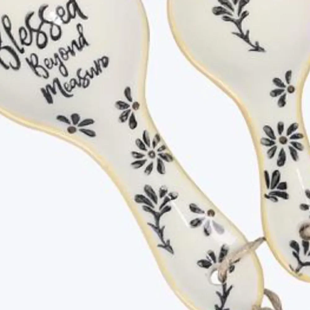 Whimsical Farmhouse Ceramic Measuring Spoon Set Blessed Cottagecore New